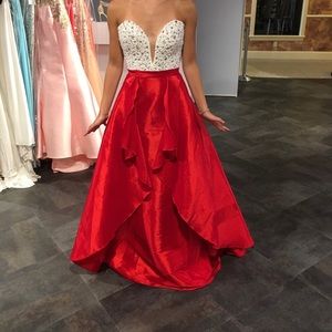Red & White Strapless Prom Dress